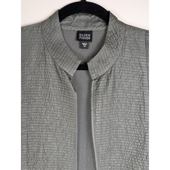 EILEEN FISHER Womens Tussan Silk Open Front Jacket Dim Sage Green Sz M Elegant - Picture 3 of 11